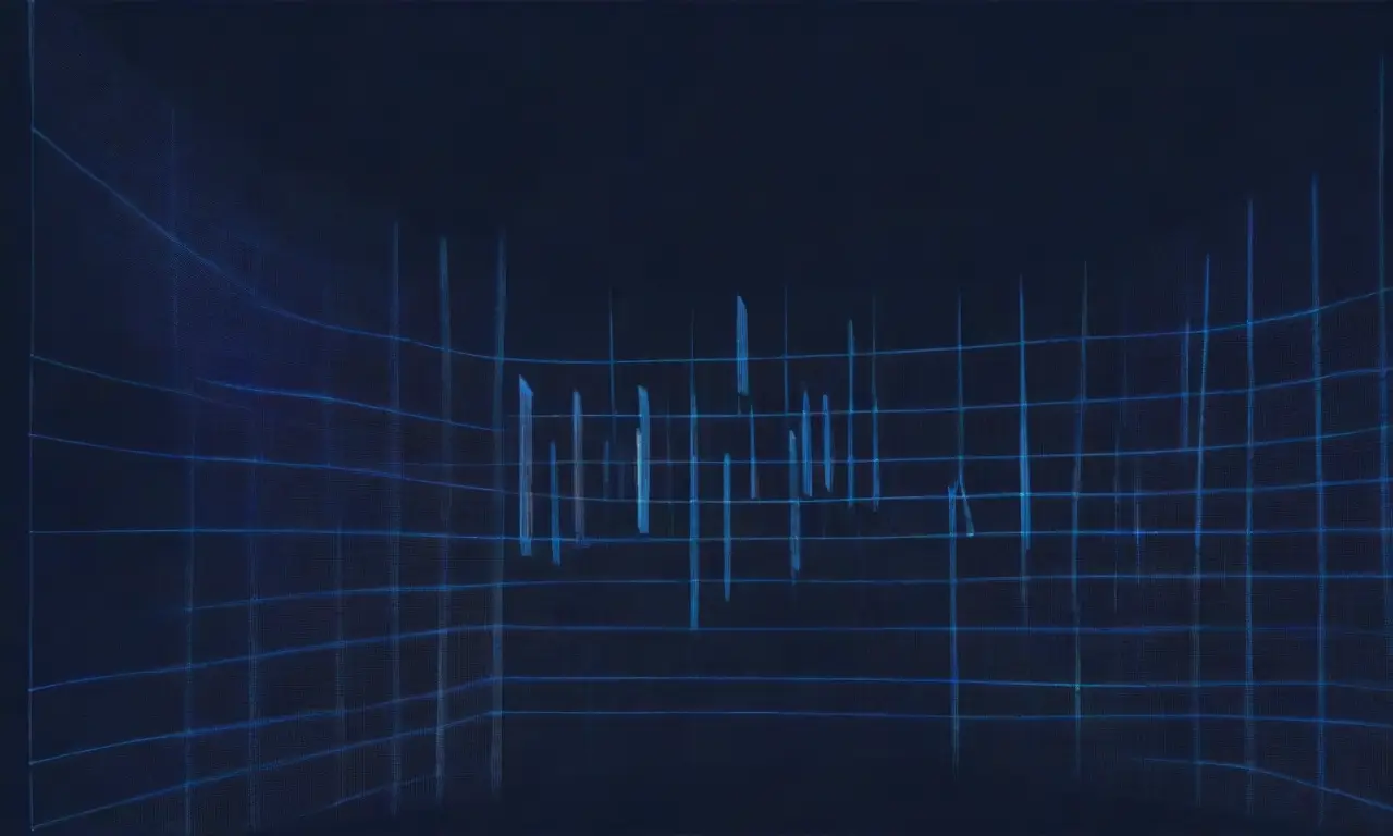 Formas abstractas, gráficos y tablas parpadean sobre un fondo azul oscuro, estrellas que brillan en la red de líneas