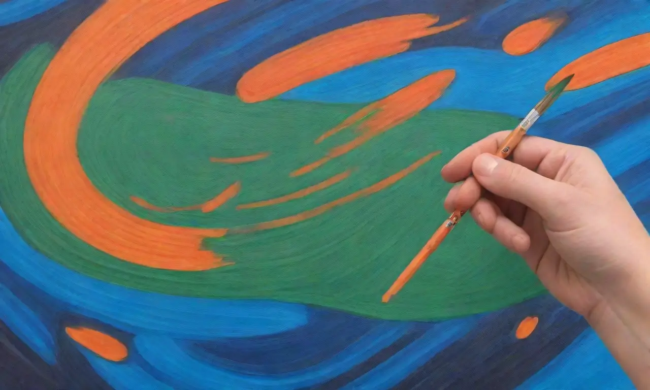Colores vibrantes y un lienzo azul con pinceladas verdes