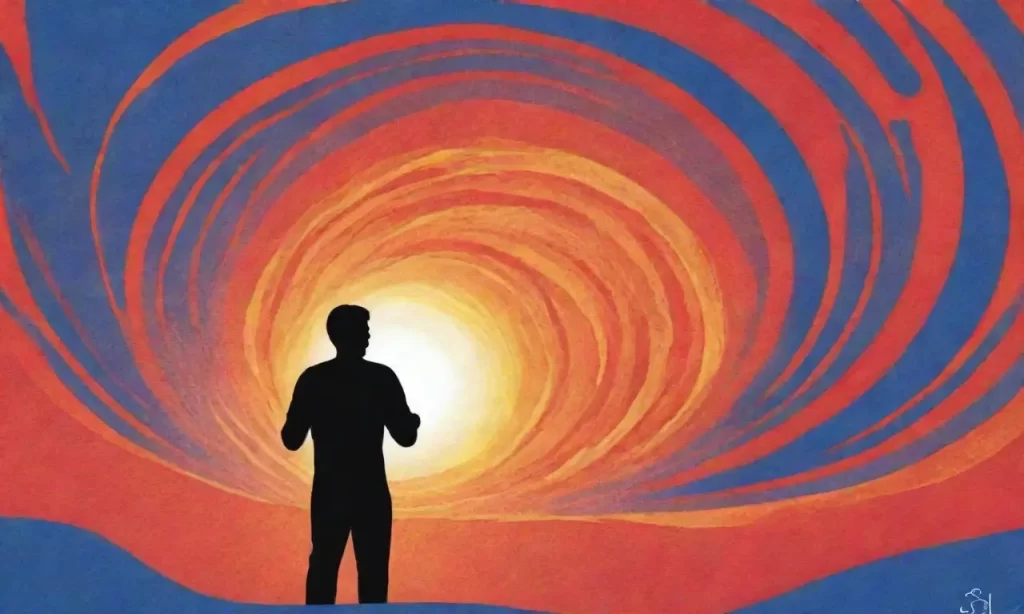 La energía baila en un cielo azul mientras una figura soleada lucha con determinación