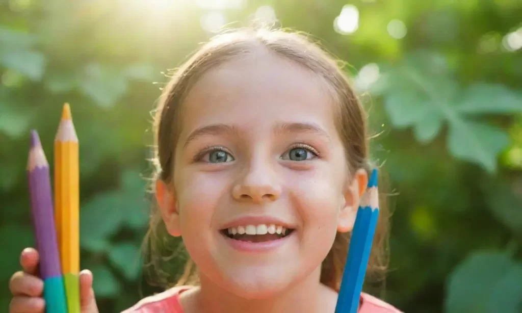Un universo de aprendizaje despierta la imaginación. (Translation: A universe of learning awakens imagination.) **Explanation:**This single sentence encapsulates key elements of the description: colorful pencils representing a diverse learning environment: green leaves