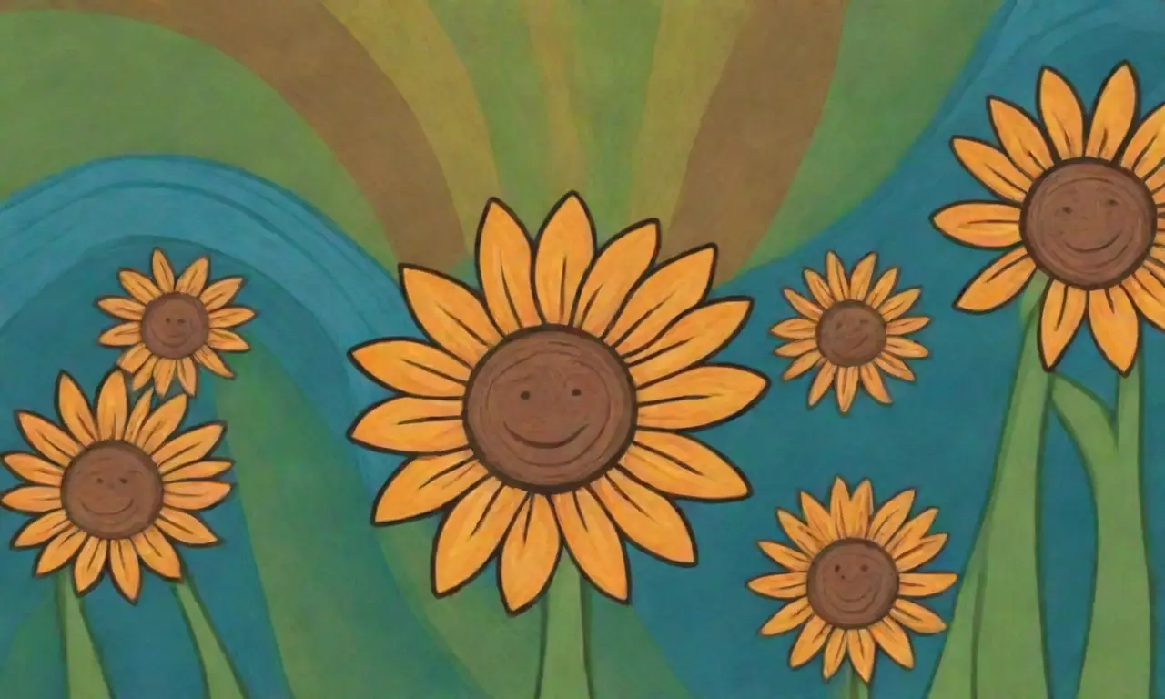 Miniaturas de girasol en manos, patrones abstractos azules y verdes