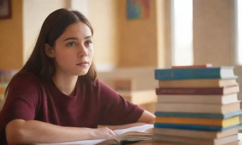 La joven estudia con atención