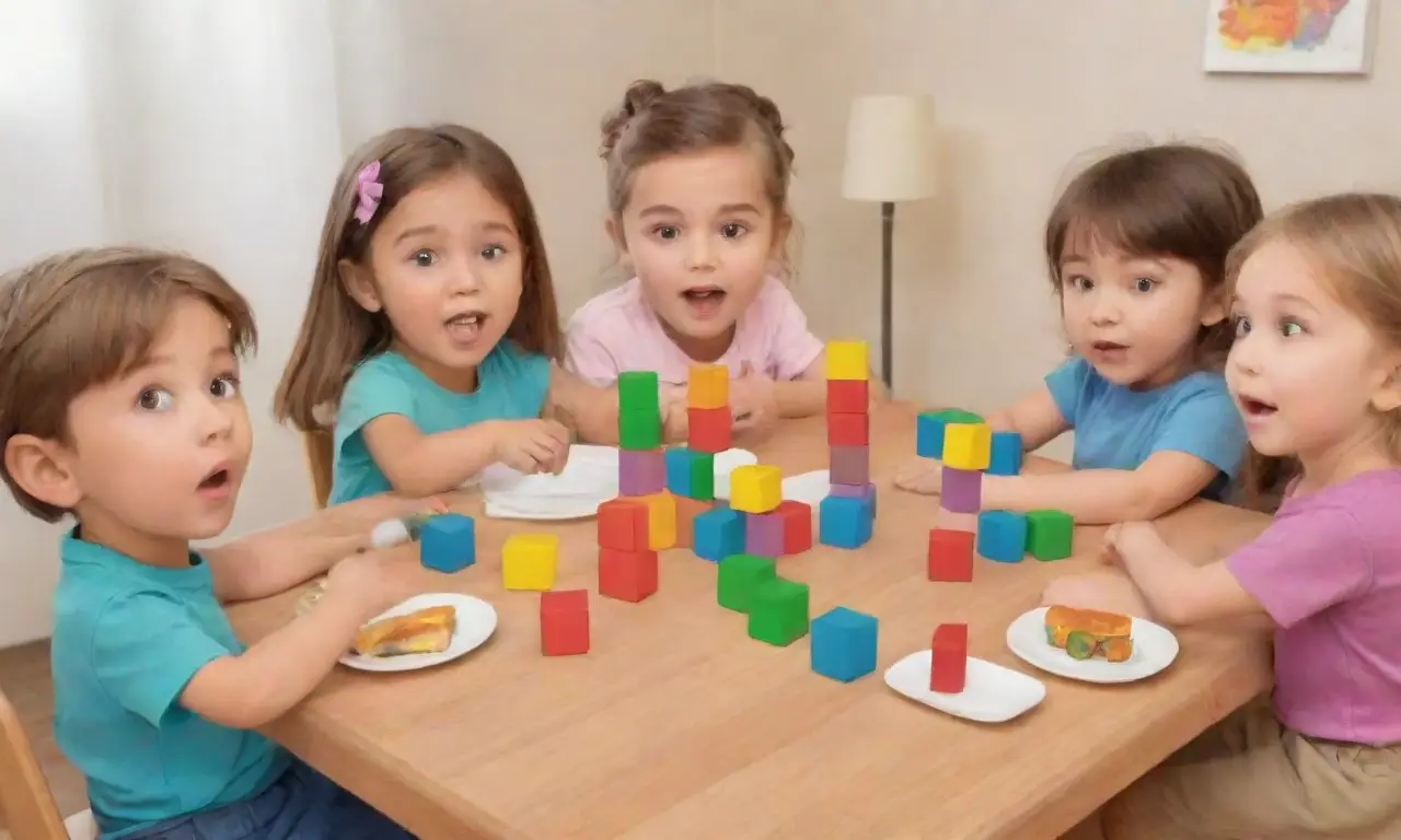 Los niños se unen y crean una torre que finalmente cae