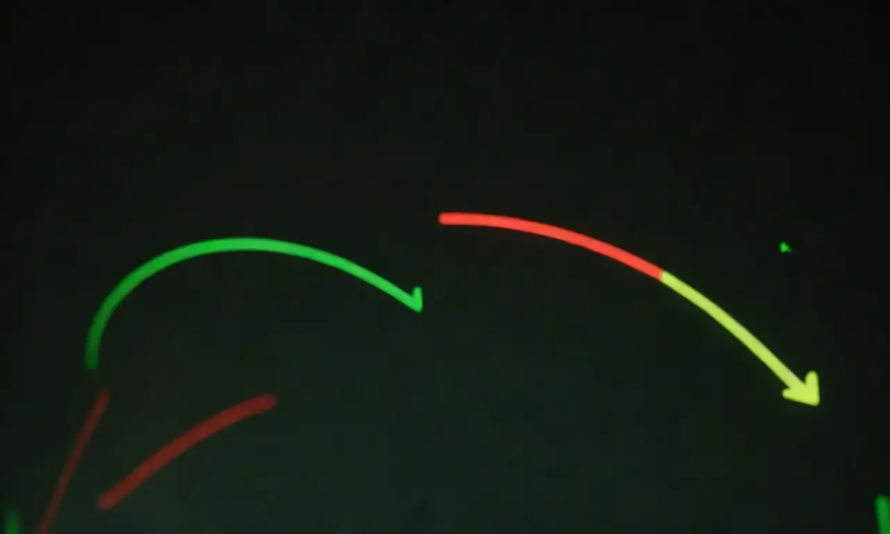 Las gráficas verdes, los gráficos brillantes, las estrellas amarillas brillan y las flechas rojas apuntan hacia ellas