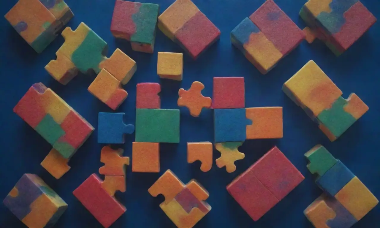 Un mosaico colorido de piezas que refleja un caleidoscopio de bloques azules