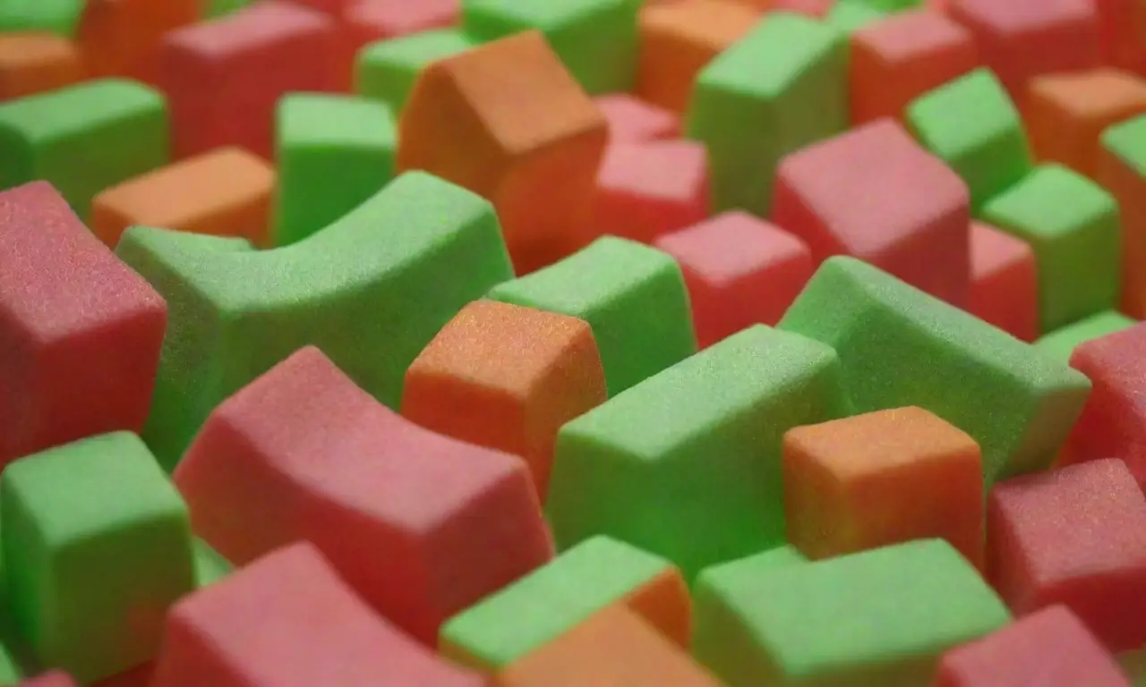 bloques de espuma vibrantes se entrelazan con luz verde fluorescente
