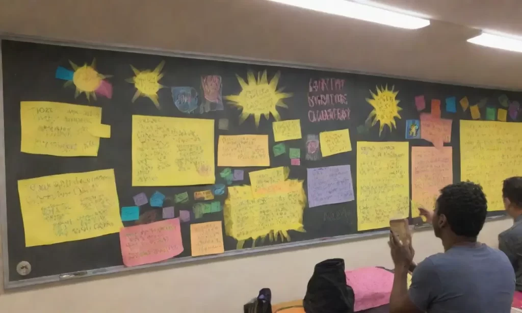 La luz del sol ilumina la pizarra. (Light illuminates the blackboard.)