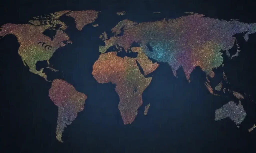 Una mapa con una esfera muestra un mundo de puntos interconectados