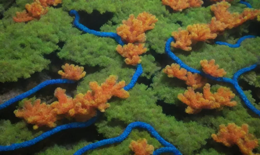 La vibrante belleza de las reefs se entrelaza con líneas azules electrizantes