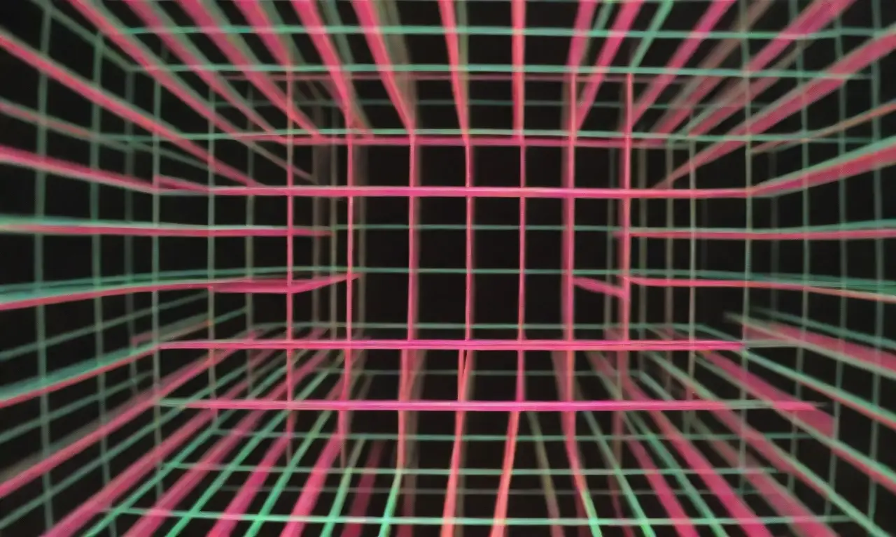 Las geometrías modulares se iluminan con colores vibrante y holográficos