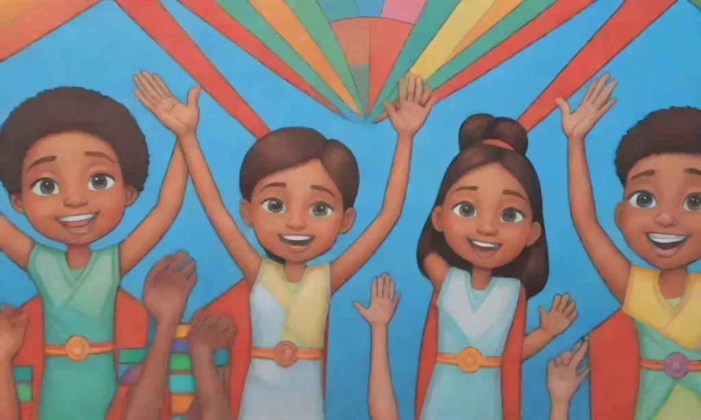Un caleidoscopio de niños celebra con colores vibrantes y tonalidades diversas