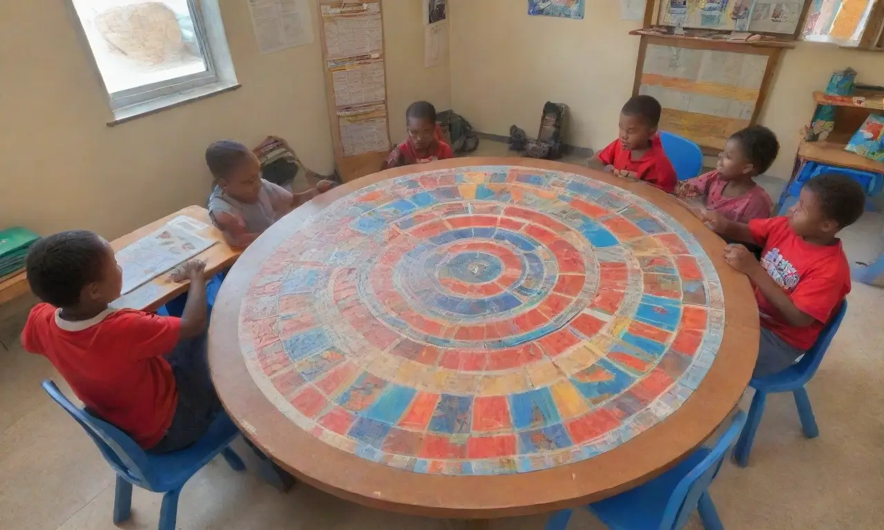 Un gráfico circular con imágenes sobre un niño africano con un libro de derechos ilustra su inocencia y su potencial