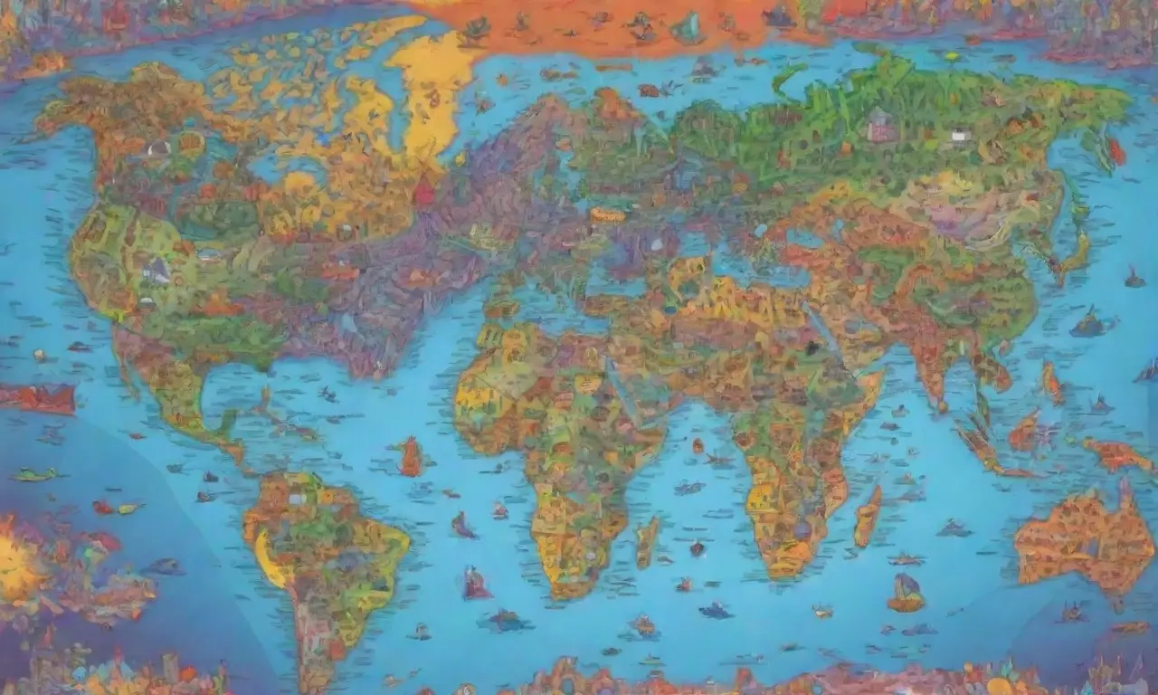 Un mapa del mundo vibrantes con colores, que muestra sitios de estudio diversos