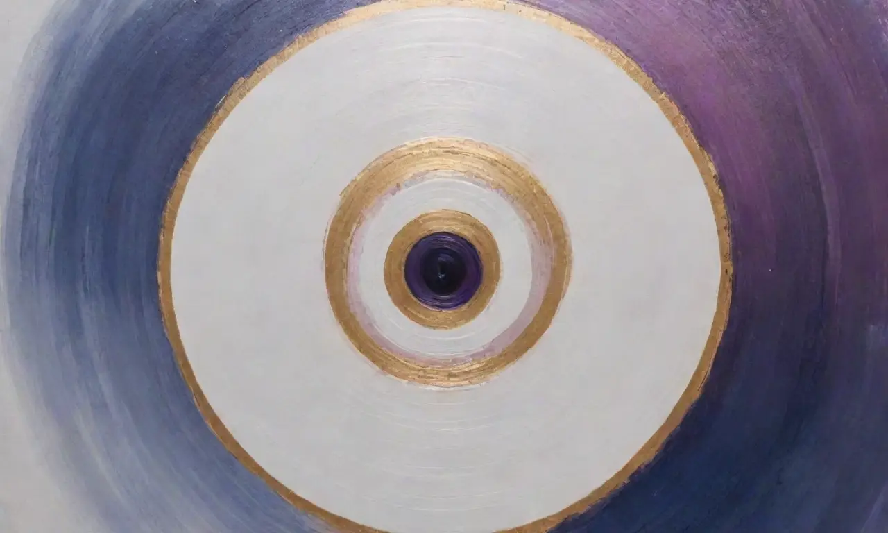 Un patrón abstracto de color con palabras Visión y Objetos en un diseño que evoca la visión