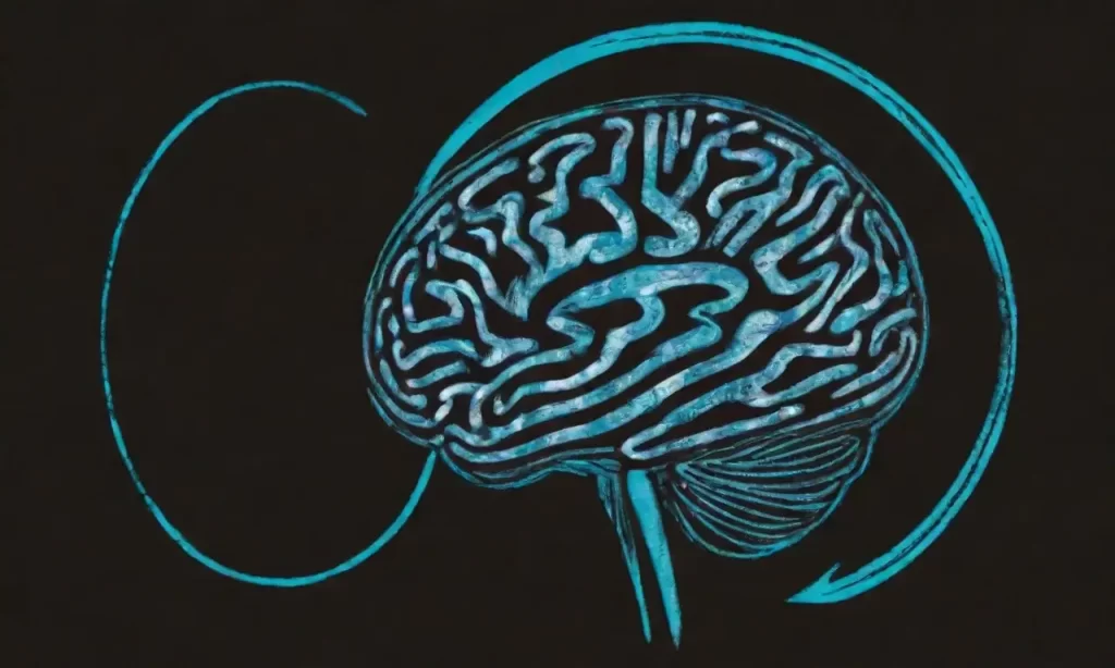 Un cerebro digital vibrante en azul turquesa contra un fondo gris oscuro evoca dinamismo
