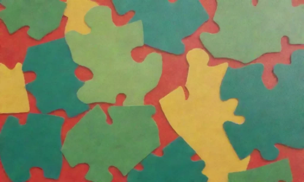 Un dibujo de niños con colores vivos y un patrón abstracto