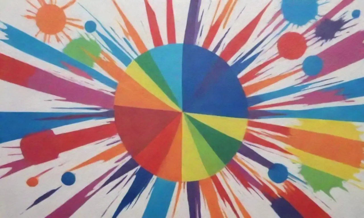 La pintura abstracta en spray se desborda sobre un lienzo blanco, llena de formas geométricas vibrantes y audaces